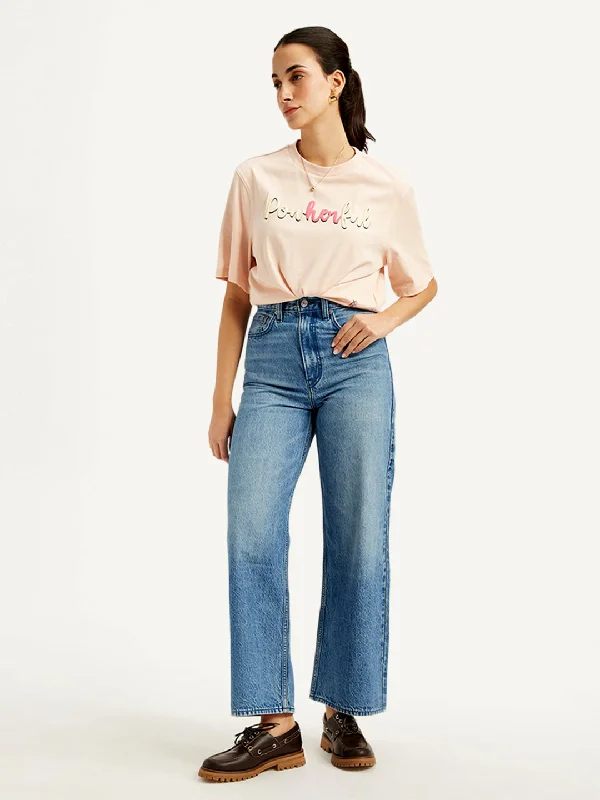 Fashionable Prints Luxury Style Women's High Rise Loose Fit Blue Jeans