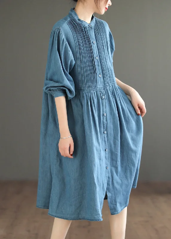 Versatile Items End Of The Year Loose Light Blue Wrinkled Button Denim Shirt Dress Spring Versatile Items End Of The Year Loose Light Blue Wrinkled Button Denim Shirt Dress Spring
