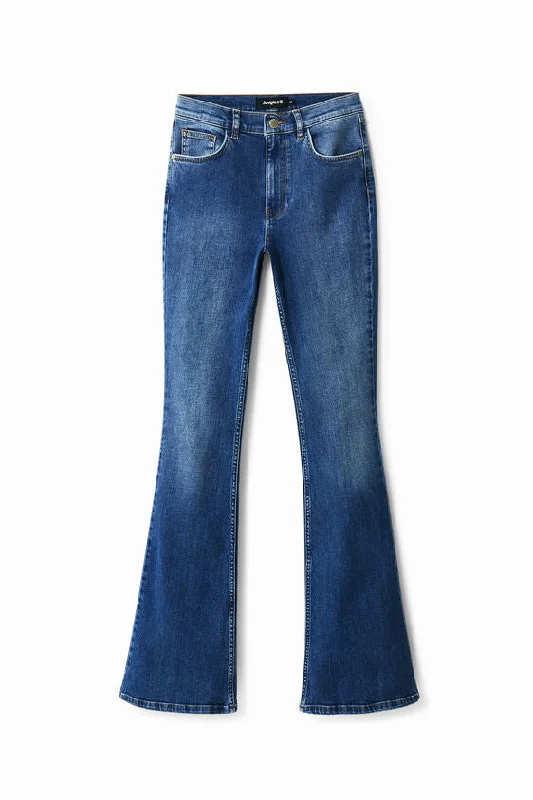 Sports And Leisure Simple Solid Color Desigual Denim Flared Jeans with Pocket Detail