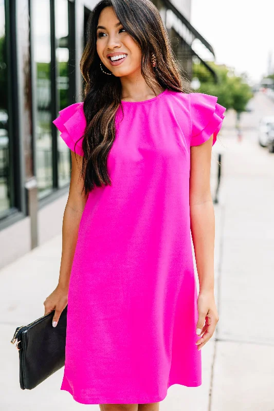 Cool Summer Beauty Bound Magenta Purple Ruffled Sleeve Dress