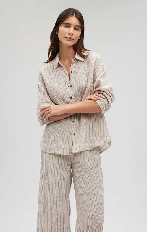 British Style Embroidered Letters DOUBLE FACE LONG SLEEVE SHIRT IN STONE STRIPE