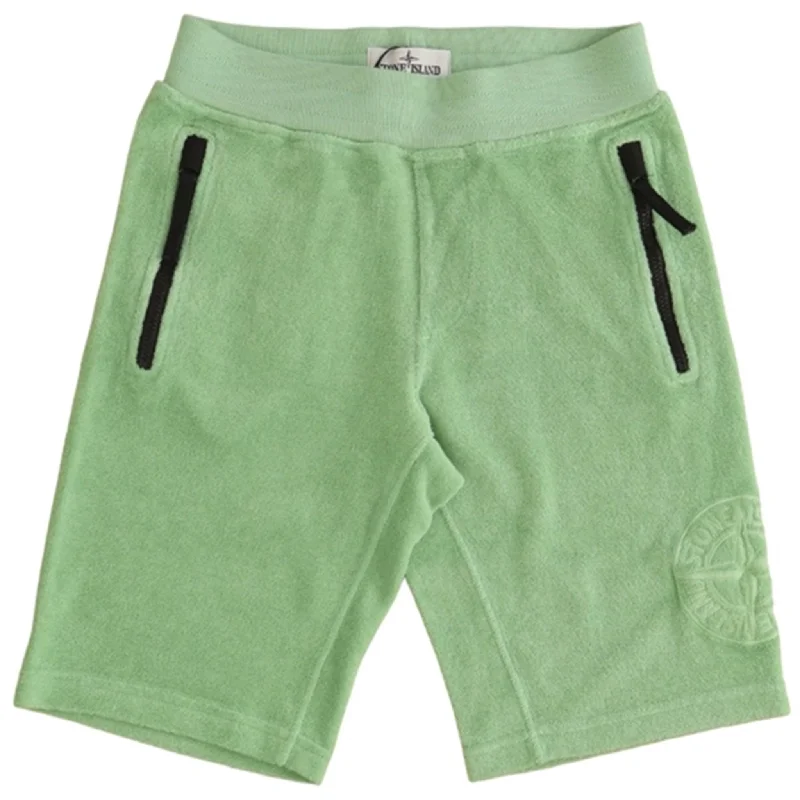 Exquisite Embroidery Simple Style Stone Island Junior Fleece Shorts Light Green