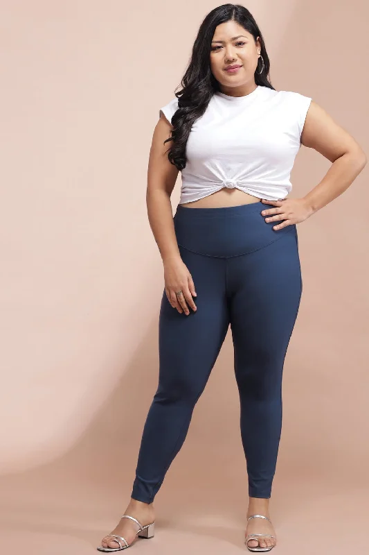 Tropical Style Exquisite Embroidery Denim Blue Tummy Tucker Jeggings