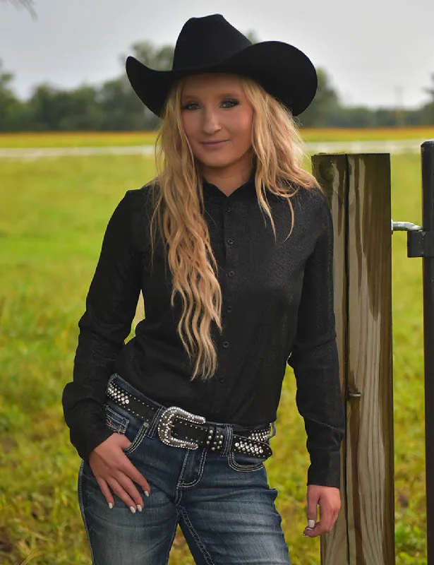 High Street Style British Fashion Cowgirl Tuff Black Shimmer Pullover Shirt
