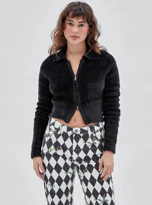 Fashion Design Sexy Fun Guess Originals Black Richie Fuzzy Zip Jacket