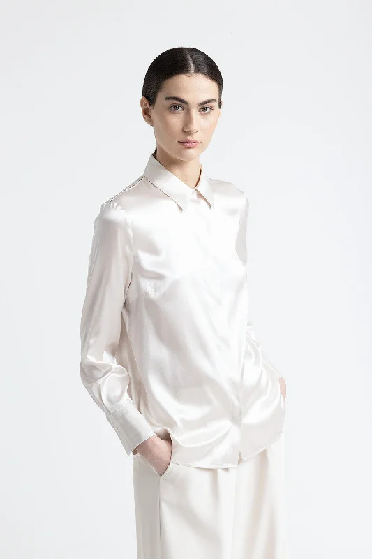 Fashionable And Versatile End Of The Year Silk shirt with Punto Luce trim