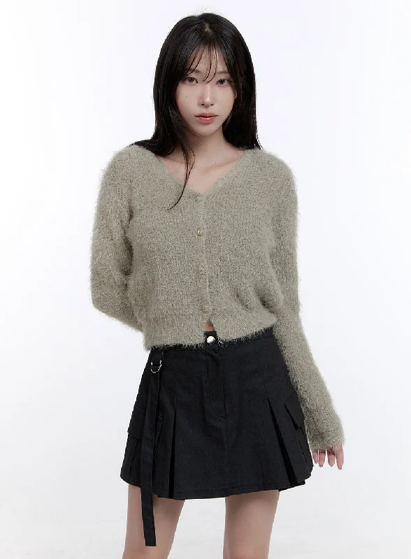 Fashionable In The Times Elegant Design V-Neck Fuzzy Crop Cardigan CO418