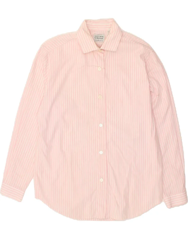 Breathable Design Girl Style BENETTON Womens Shirt IT 42 Medium Pink Pinstripe Cotton