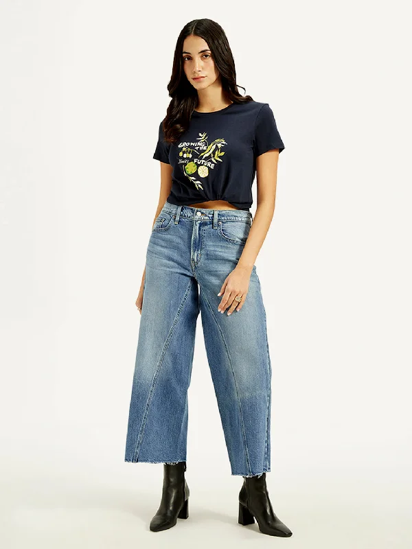 Personalized Design Classic Retro Women's Mid Rise Straight Fit Blue Jeans