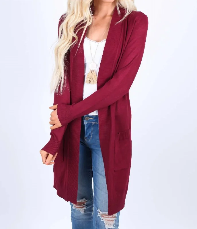 Elegant Wear Wearable At Home Or Out Boyfriend Cardigan In Burgundy