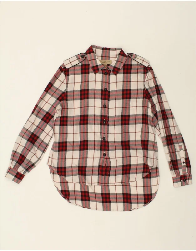 Spring Fashion Outdoor Trend BURBERRY Womens Shirt UK 8 Small Red Check Cotton