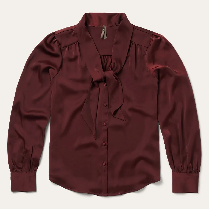Street Cool Slightly Flared Design Wine Satin Blouse