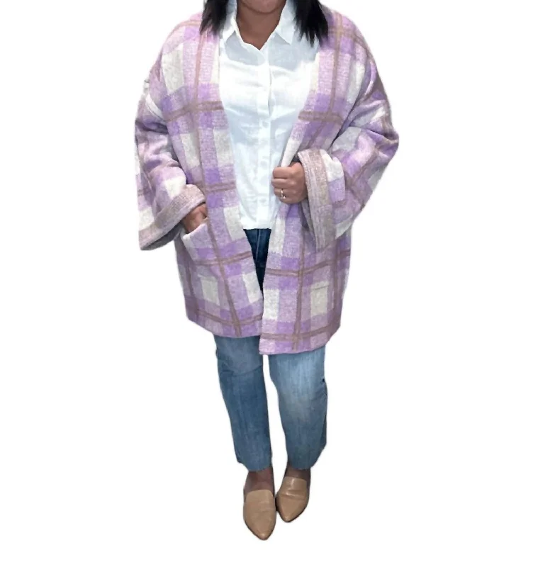 Street Casual Style Charli Swing Cardigan In Lilac Plaid