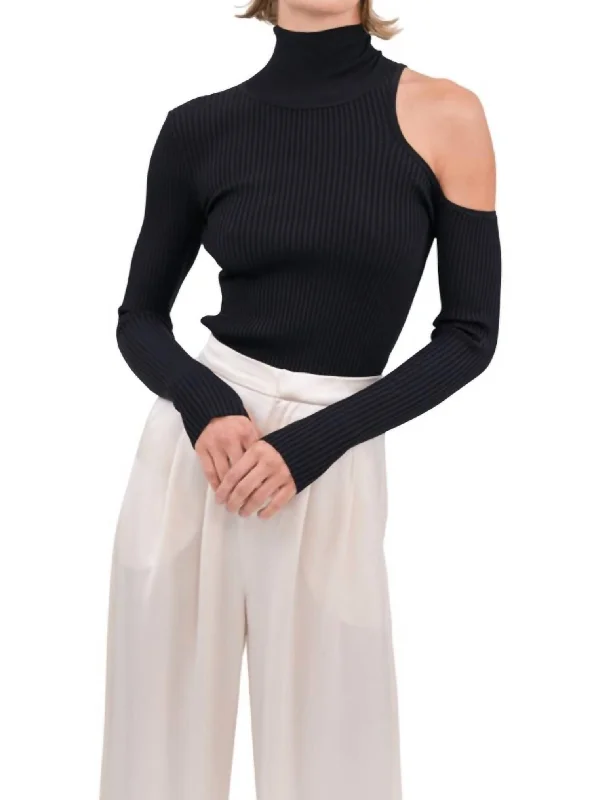 Minimal Style Embroidered Letters Rooney Knit Top In Black