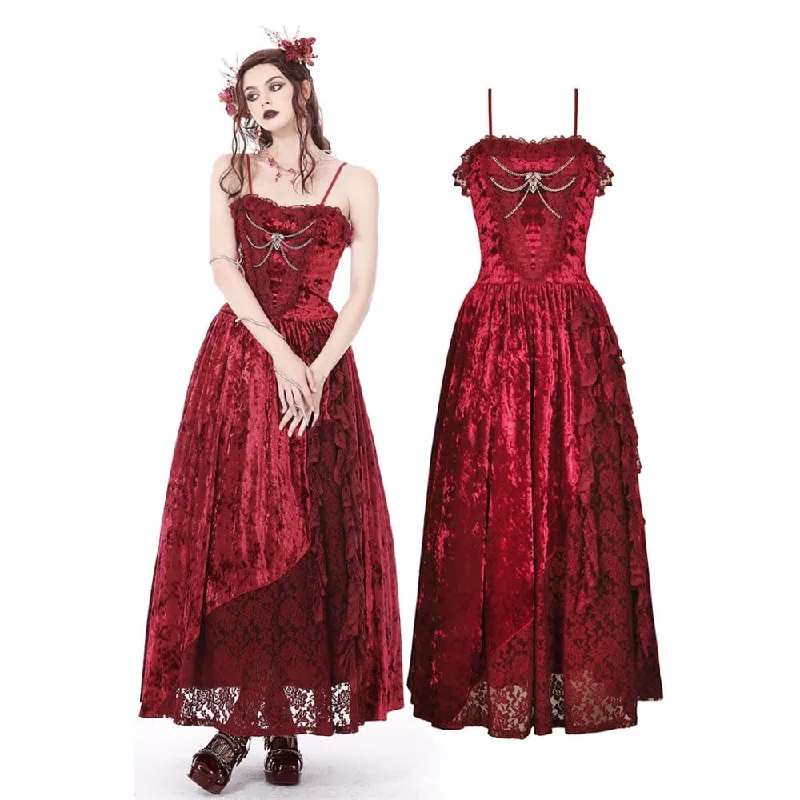 High-end Fashion Women's Gothic Lace Splice Velvet Slip Dress