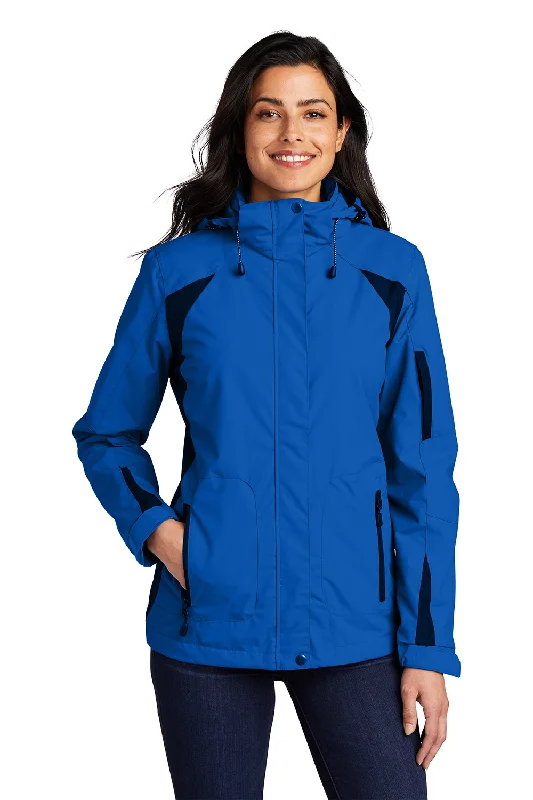 Street Letter Style Port Authority Womens All Season II Waterproof Full Zip Hooded Jacket - Snorkel Blue/Black