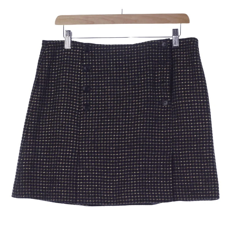 Unique Prints Thin Design Jesire Wool Mix Skirt Black Grey and Mettalic UK Size 14 BNWT