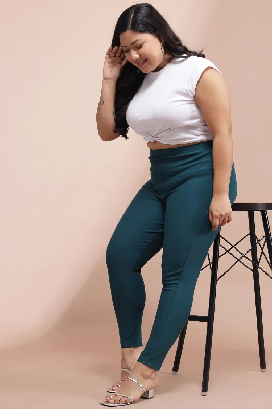 Printed Patterns Casual Street Emerald Tummy Tucker Jeggings