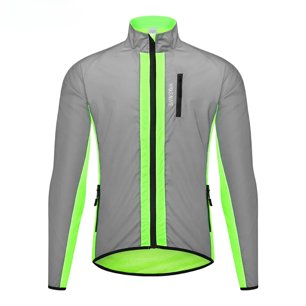 Sweet Style Unique Design High Visibility Cycling Jacket Windproof Night Glowing Running Waterproof Reflective Bike Jacket Men Winter Windbreaker