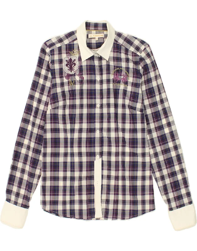 Breathable Design Fashion Must-have LA MARTINA Womens Shirt UK 12 Medium Navy Blue Check Cotton