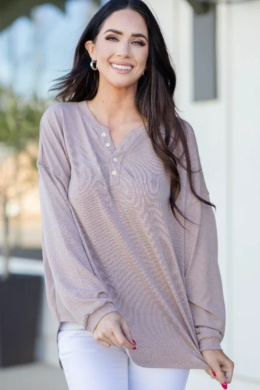 Sports Trend Fresh And Natural Tell You Everything Mocha Brown Henley Top
