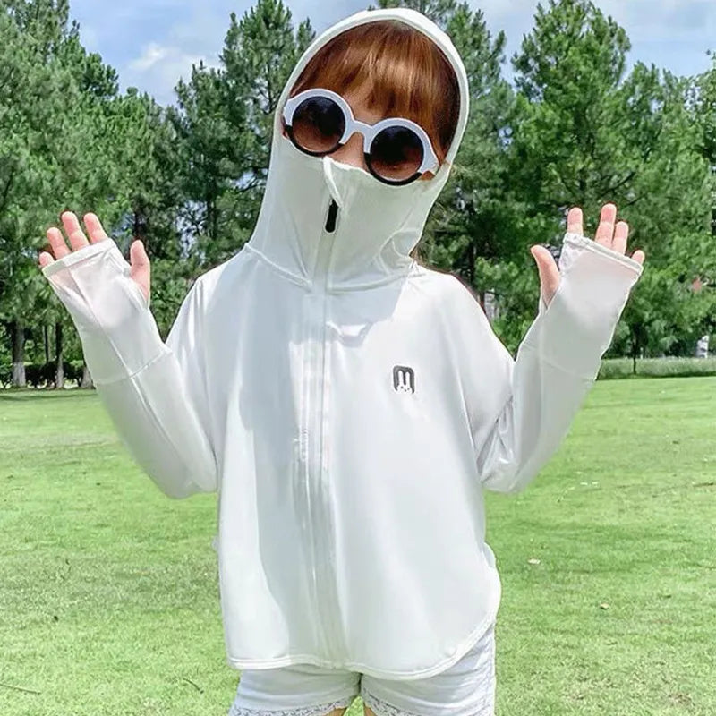 Classic Retro Casual Street Ice Thin Children Outdoor Sunscreen Clothing Boys Breathable Hoodie Girls Summer Cycling Sunscreen Jacket Multicolor Kid Clothes