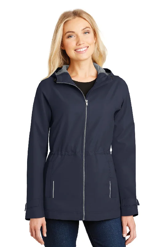 Simple Matching Ethnic Style Port Authority Womens Northwest Slicker Waterproof Full Zip Hooded Jacket - Navy Blue