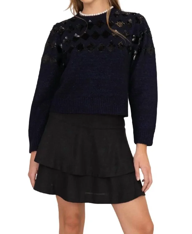 Versatile Items End Of The Year Mondrian Sweater In Navy
