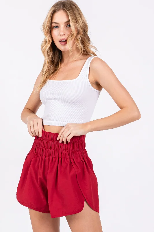 Personalized Wear Trendy And Casual Burgundy Smocked Active Running Shorts