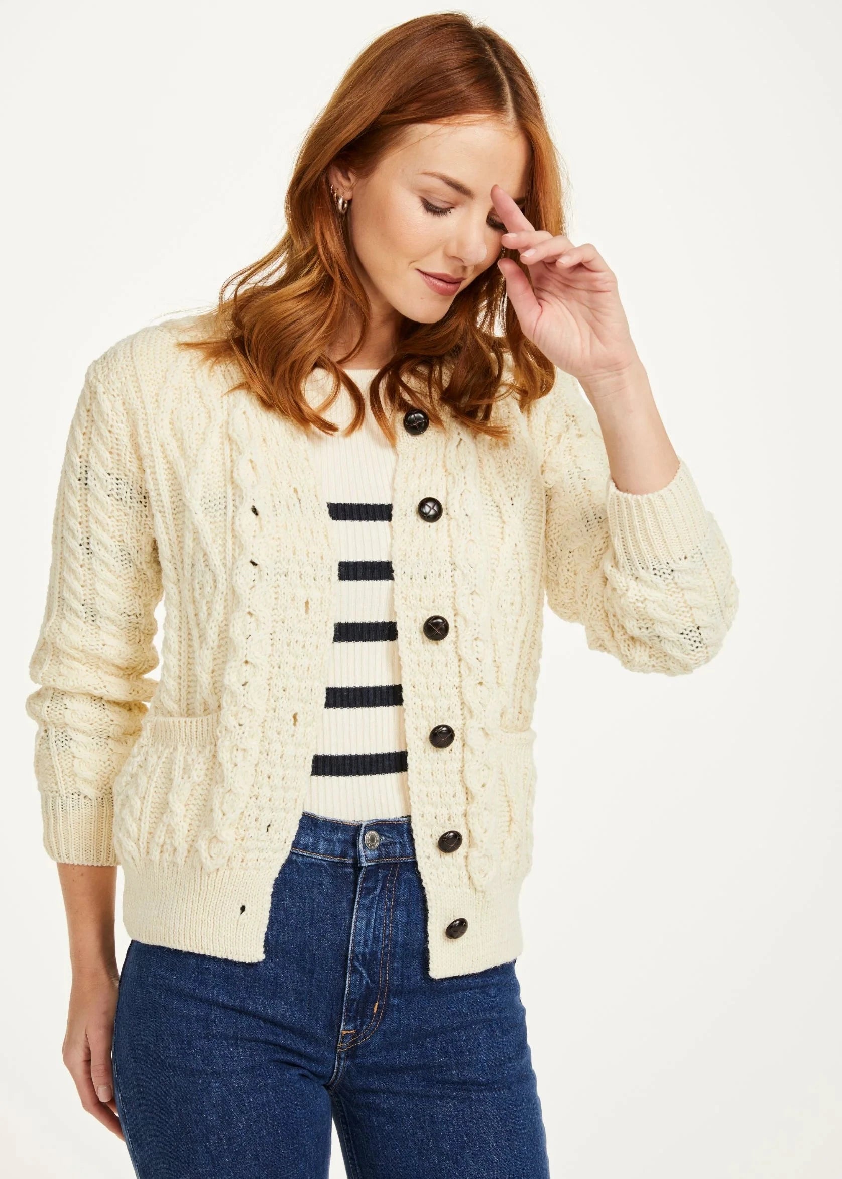 High-end Fashion Trendy And Casual Inagh Ladies Aran Cardigan | Natural