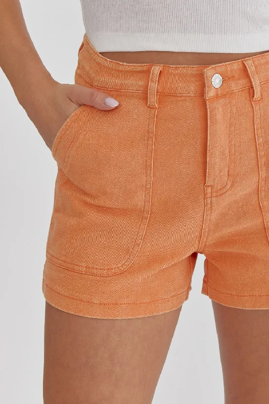 Exquisite Embroidery Simple Style Apricot Orange Denim Shorts