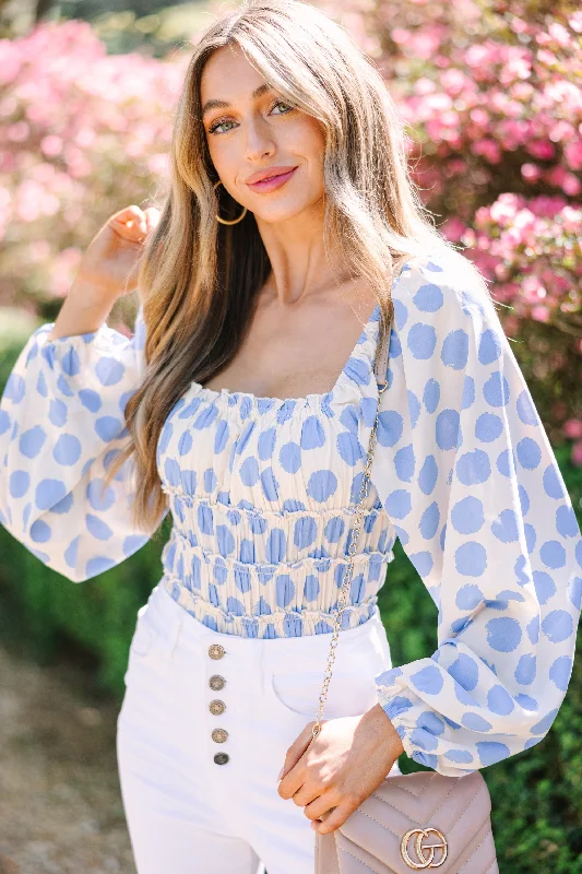 Retro Design Ethnic Style True Self Blue Polka Dot Bodysuit