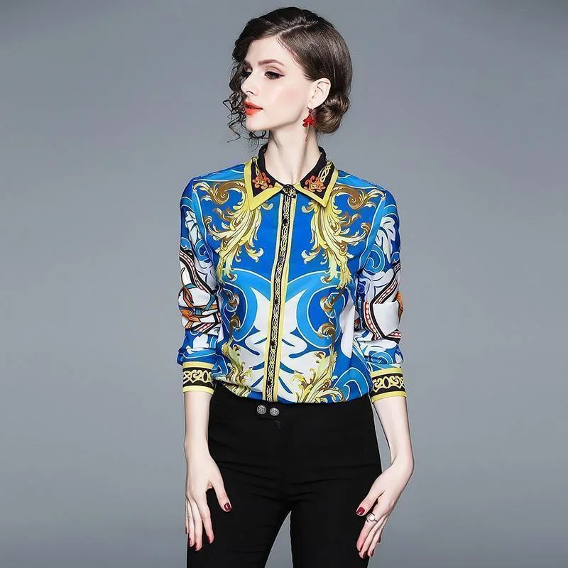 Fashion Design Elegant And Charming Vintage Poplin Floral Shirt