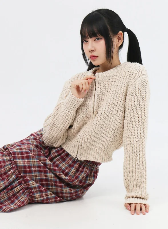New Products Outdoor Trend Zip-Up Waffle Knit Sweater IN314