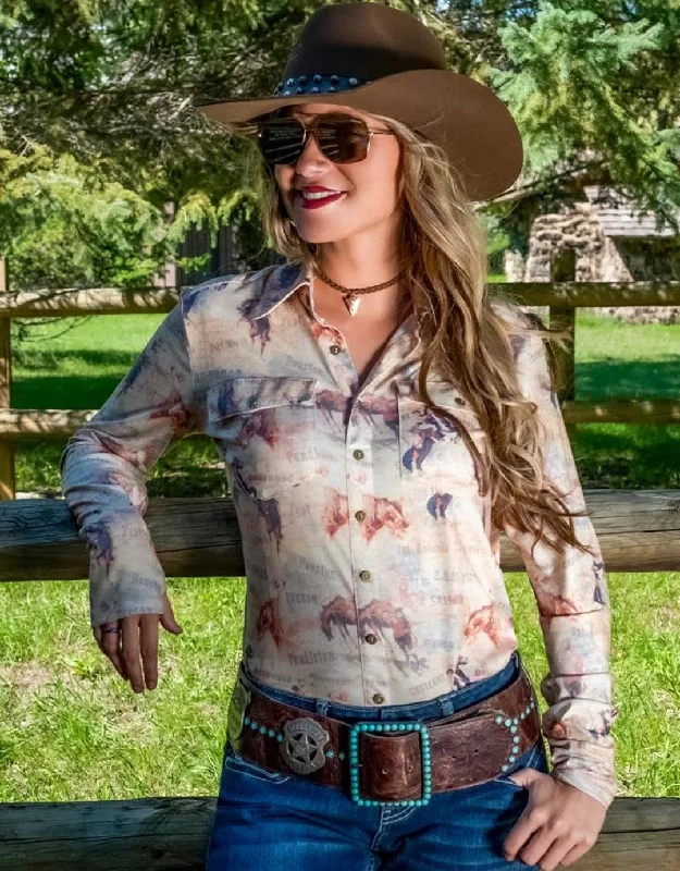 Sports Tights Cowgirl Tuff Cream Western Print Shirt