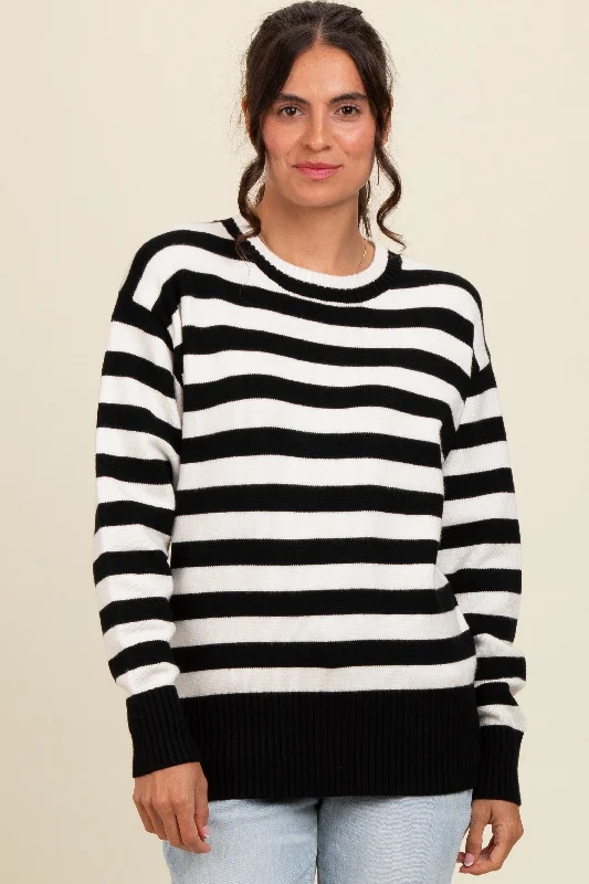 Fashionable Prints Casual Street Black Striped Basic Sweater