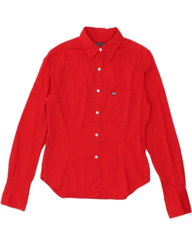 European Plan Youthful Street Fashion POLO RALPH LAUREN Womens Shirt UK 12 Medium Red Cotton