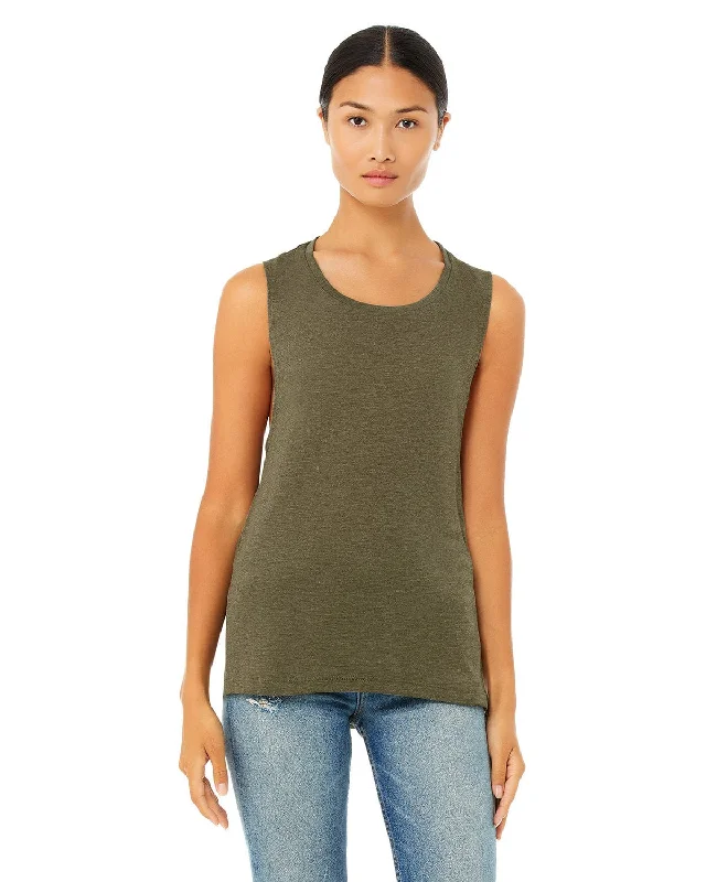 Basic Version Bella+Canvas Ladies Flowy Scoop Muscle Tank | Heather Olive
