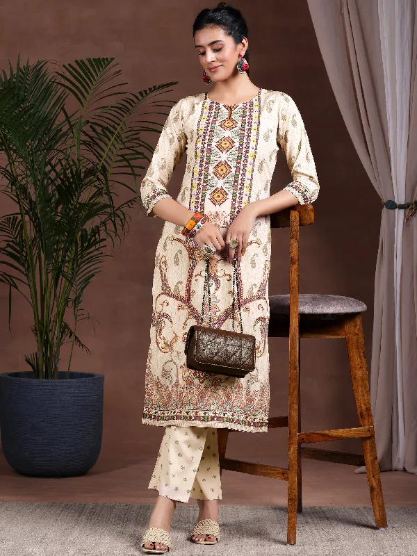 Must-have For Autumn And Winter Modern City Beige Printed Poly Crepe Straight Kurta Set Must-have For Autumn And Winter Modern City Beige Printed Poly Crepe Straight Kurta Set