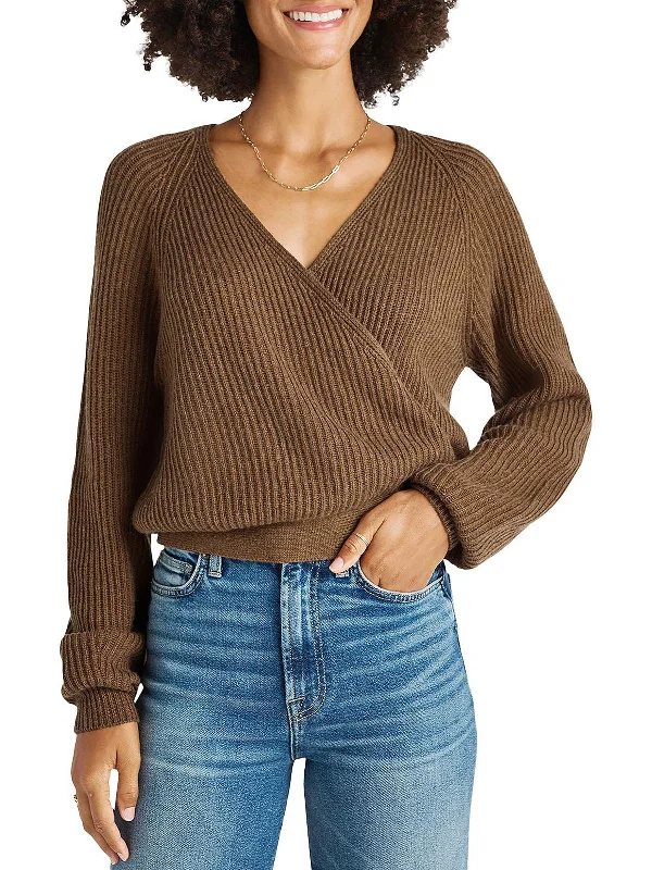 Practical Style Fashionable Items Adele Womens Ribbed Knit Wrap Sweater