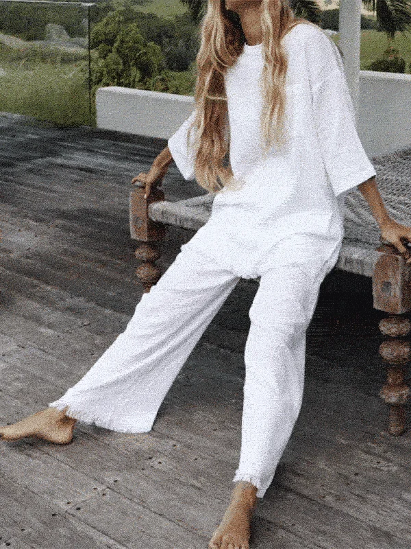 High-end atmosphere Simple Casual Loose Comfortable Soft Top Pants Suit