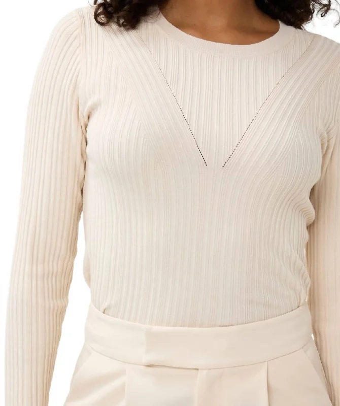 Elegant And Elegant Irregular Rib Knit Sweater In Beige