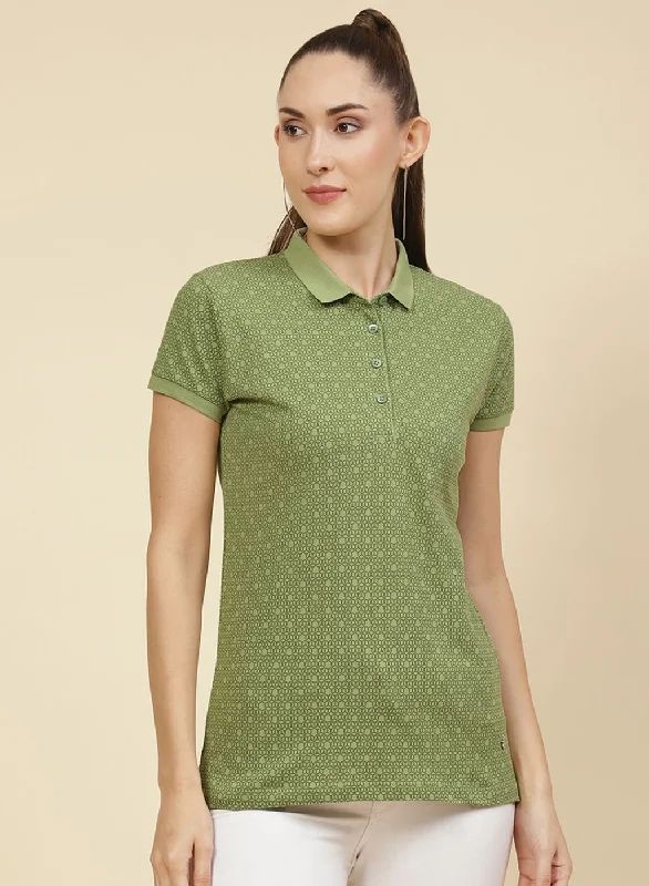 Basic Version Sports Design Women Green Printed T-Shirt