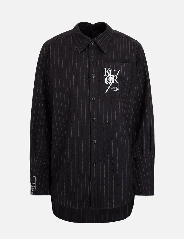 Exquisite Tailoring High-end Fabrics Logo and Slogan Print Stripe Shirt