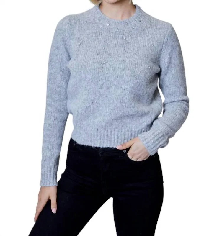 Retro Dress Long Sleeve Embellished Sweater In Heather Stone