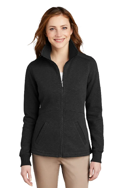 Street Casual Style Port Authority Womens Full Zip Fleece Jacket - Black