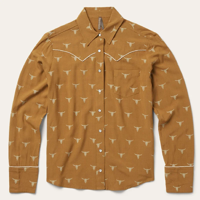 Embroidery Design High-end Fabrics Mojave Longhorn Print Snap Western Shirt
