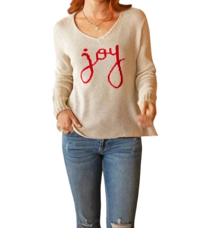 Printed pattern Joy To The World Lightweight Sweater In Half Moon/red Ginger