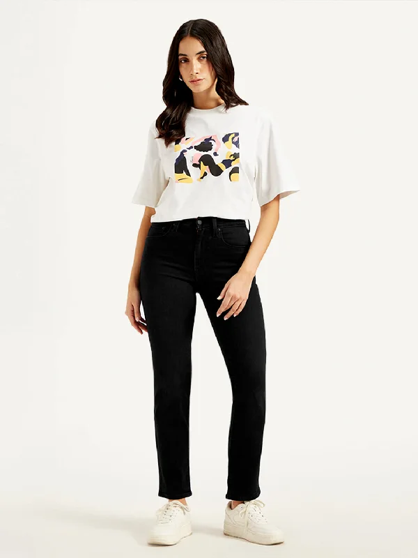 Comfortable Series Trendy And Casual Women's High Rise 724 Slim Straight Fit Black Jeans