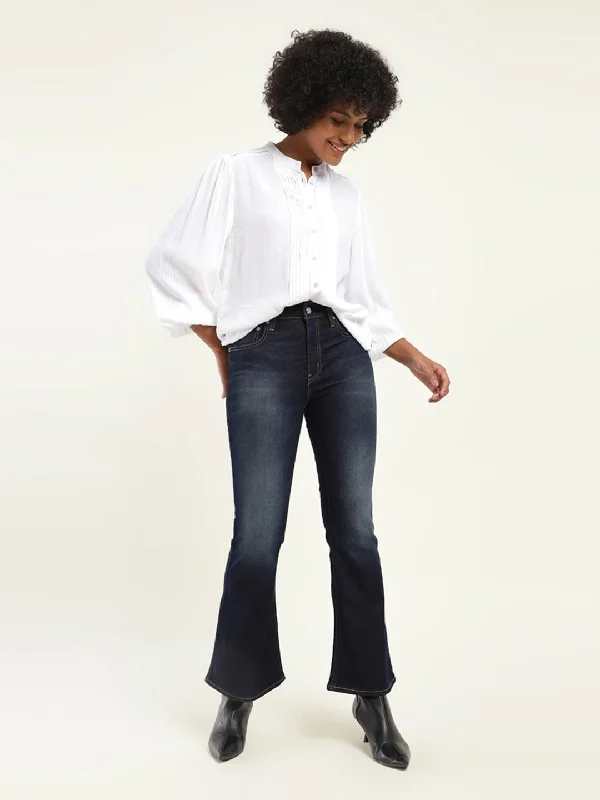 Retro Design Ethnic Style Women's High Rise 726 Slim Flare Fit Indigo Jeans
